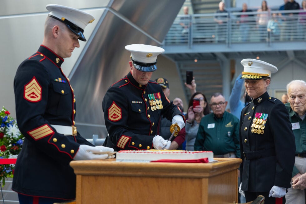 Ceremonial US Marine Birthday Cake Cutting at NMMC Ceremonial US Marine Birthday Cake Cutting at NMMC